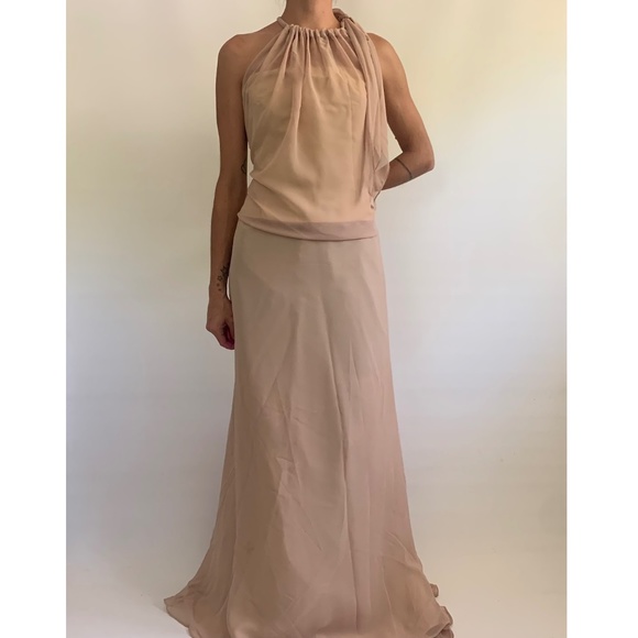 Vera Wang Dresses & Skirts - Vera Wang Tan Nude Bridesmaid Dress High Tie Neck